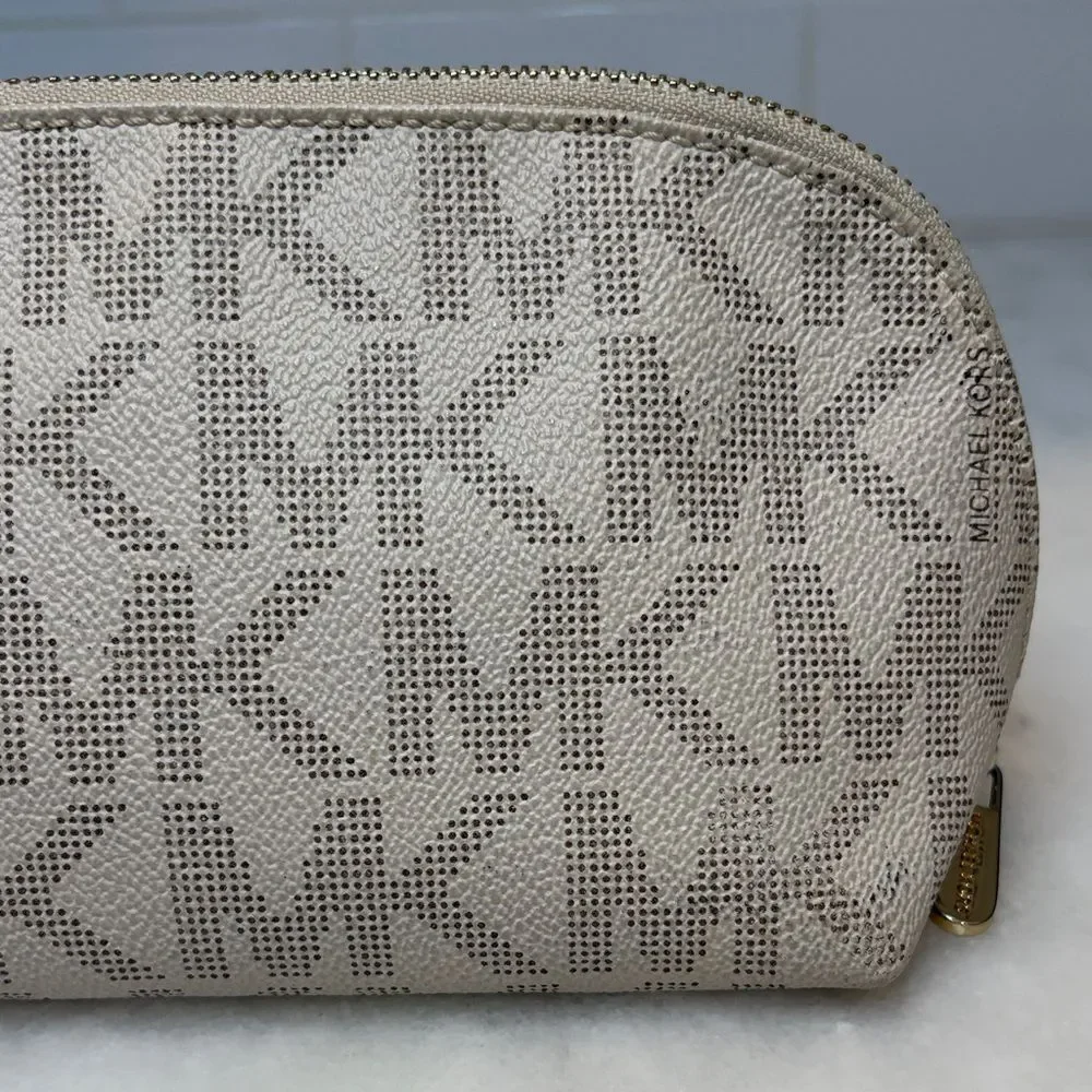 Michael Kors Cosmetic Bag Coated Canvas Signature Logo Travel Case